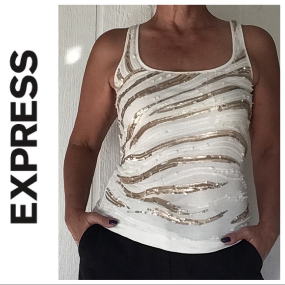 Express Tops - EXPRESS SEQUIN TANK TOP CREAM AND GOLD SIZE XS
